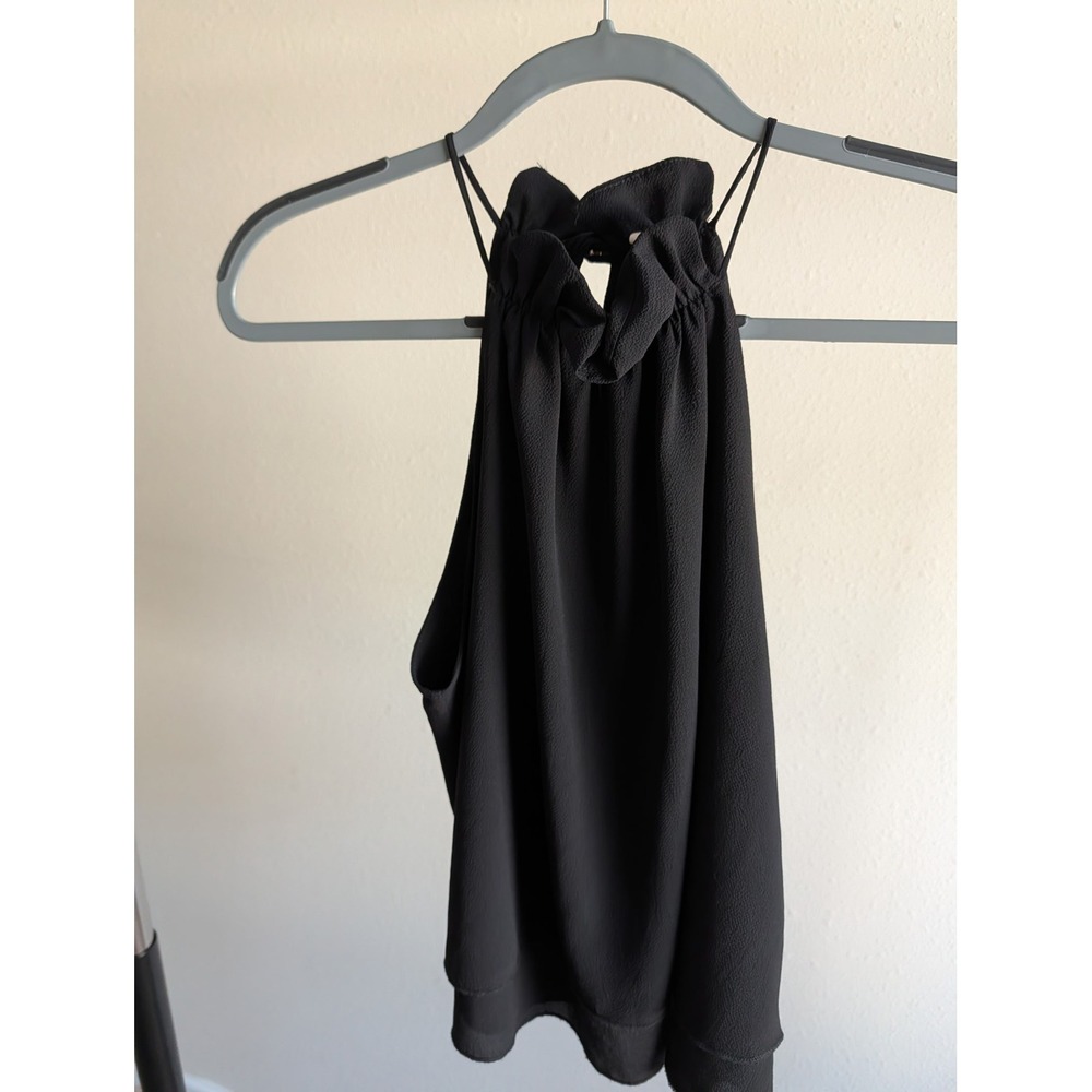 Tyche Womens Black Halter Neck Ruffle Blouse Layered Hem Sleeveless Crepe Top